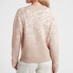 ATHLETA Jacquard Crew Sweater Frosted Floral Brown Merino Wool